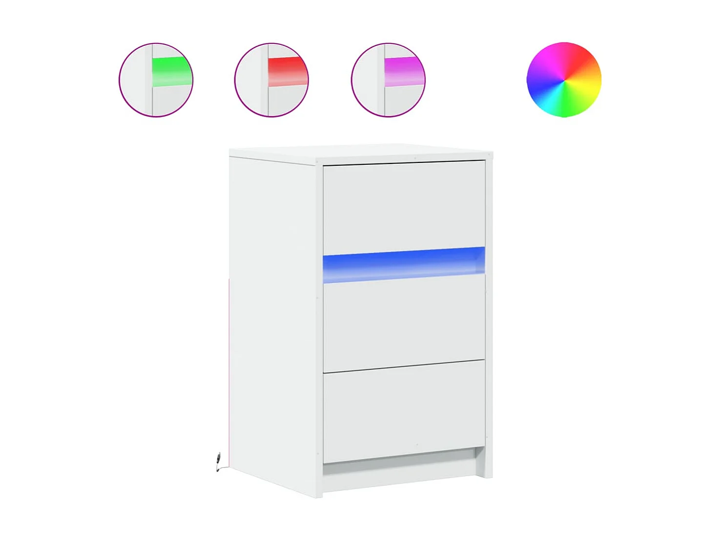 Mesita de noche | Mesilla de noche con luces LED madera de ingeniería blanca