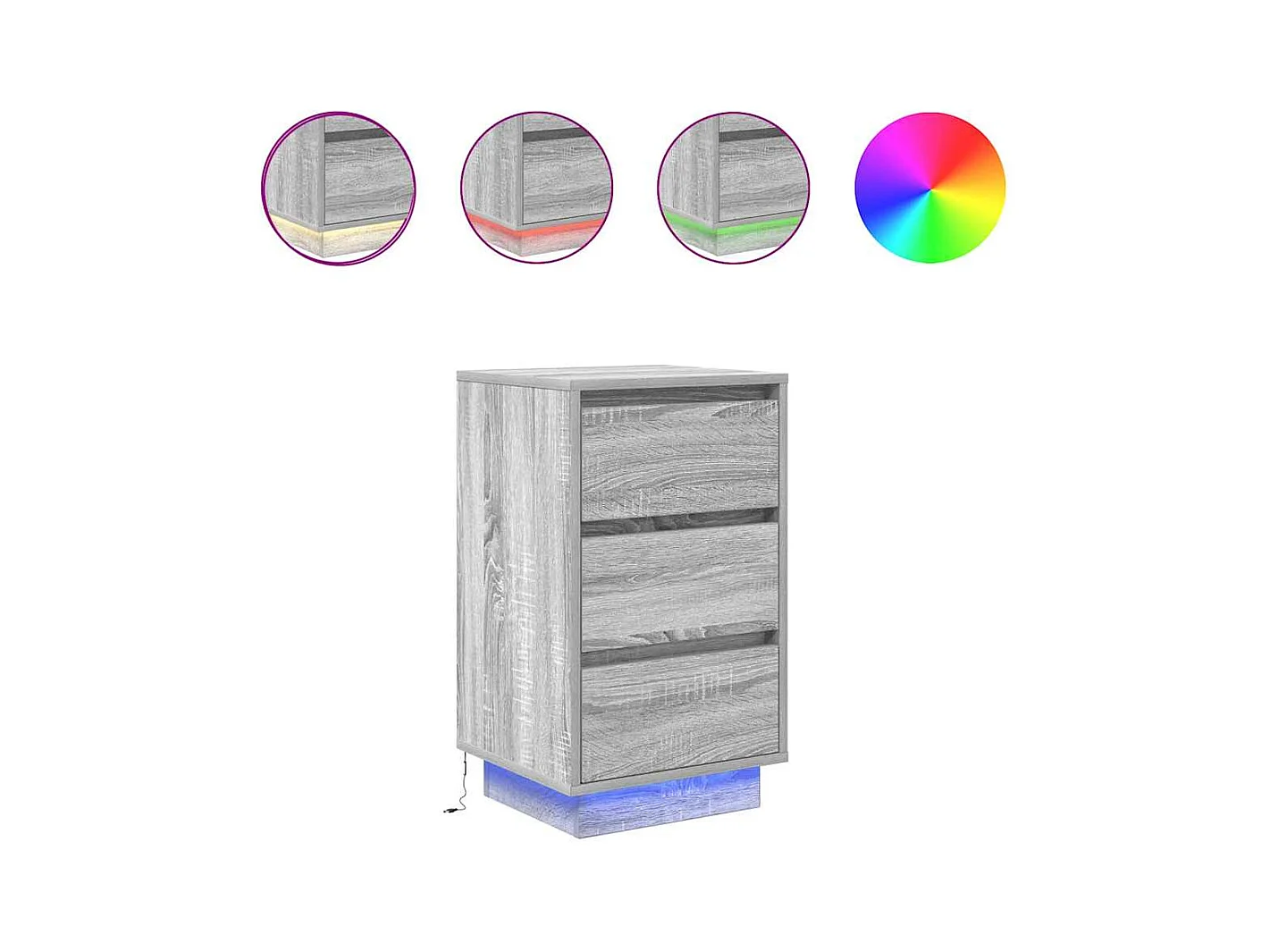 Table de chevet Étroite-Table d'appoint avec Éclairage LED sonoma gris 38x34x65 cm