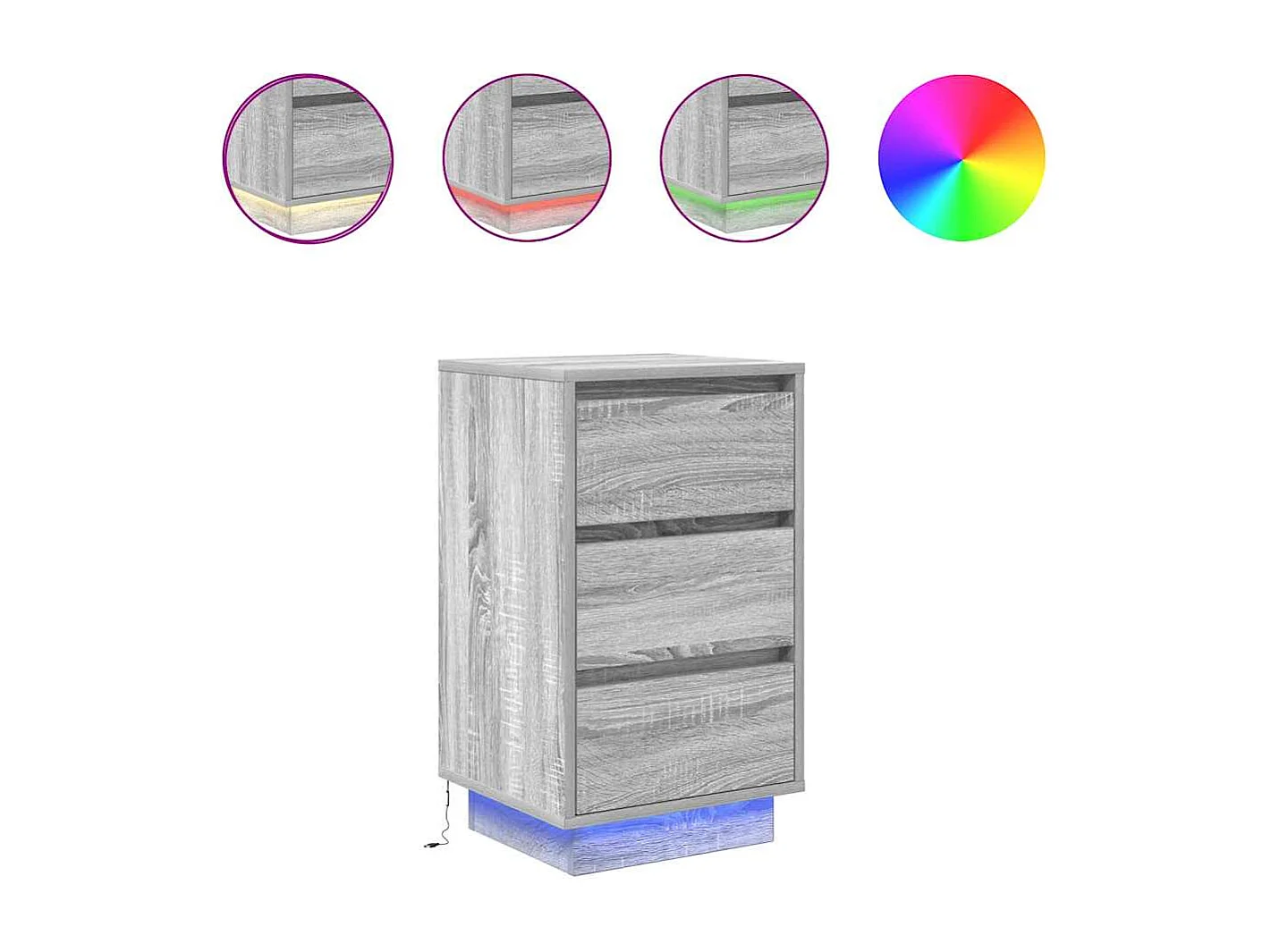 Table de chevet Étroite-Table d'appoint avec Éclairage LED sonoma gris 38x34x65 cm