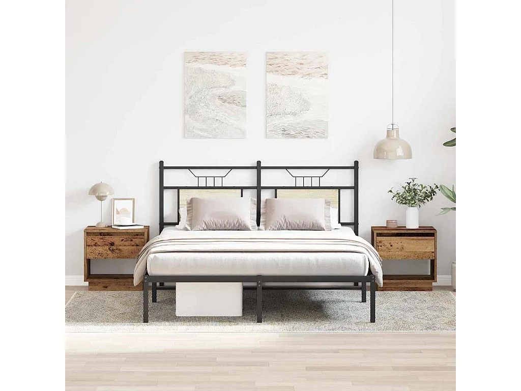 Mesita de noche | Mesilla de noche con cajón 2 uds. Madera vieja 45x34x44 cm