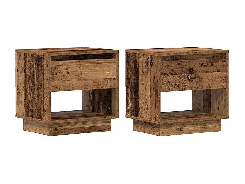 Mesita de noche | Mesilla de noche con cajón 2 uds. Madera vieja 45x34x44 cm