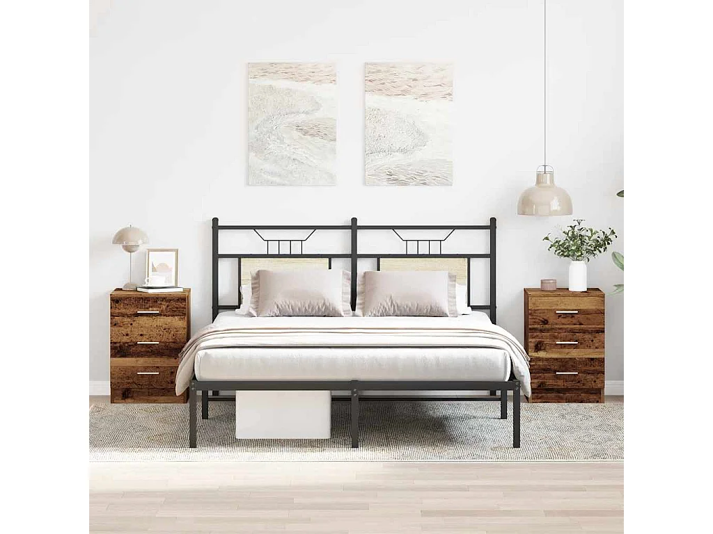 Nachttisch 2er Set-Beistelltisch-Nachttischkommode Altholz-Optik 38x35x55 cm Holzwerkstoff SHL10453