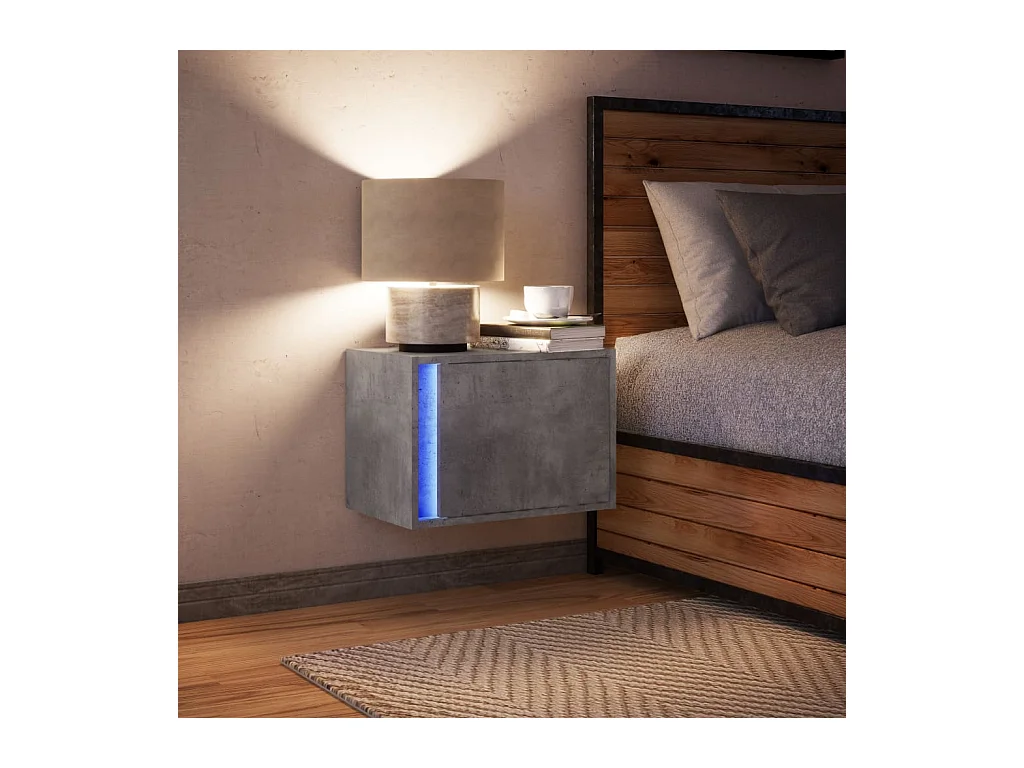 Mesita de noche | Mesilla de noche de pared con luces LED gris hormigón