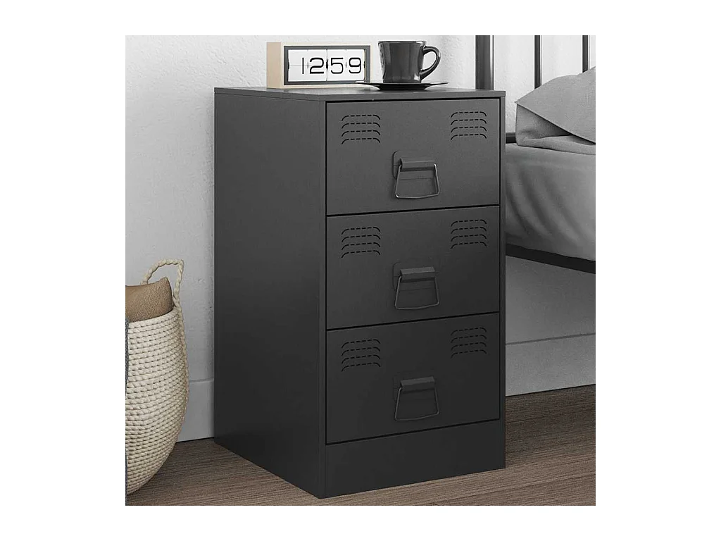 Mesita de noche | Mesilla de noche acero negra 34,5x39x62 cm