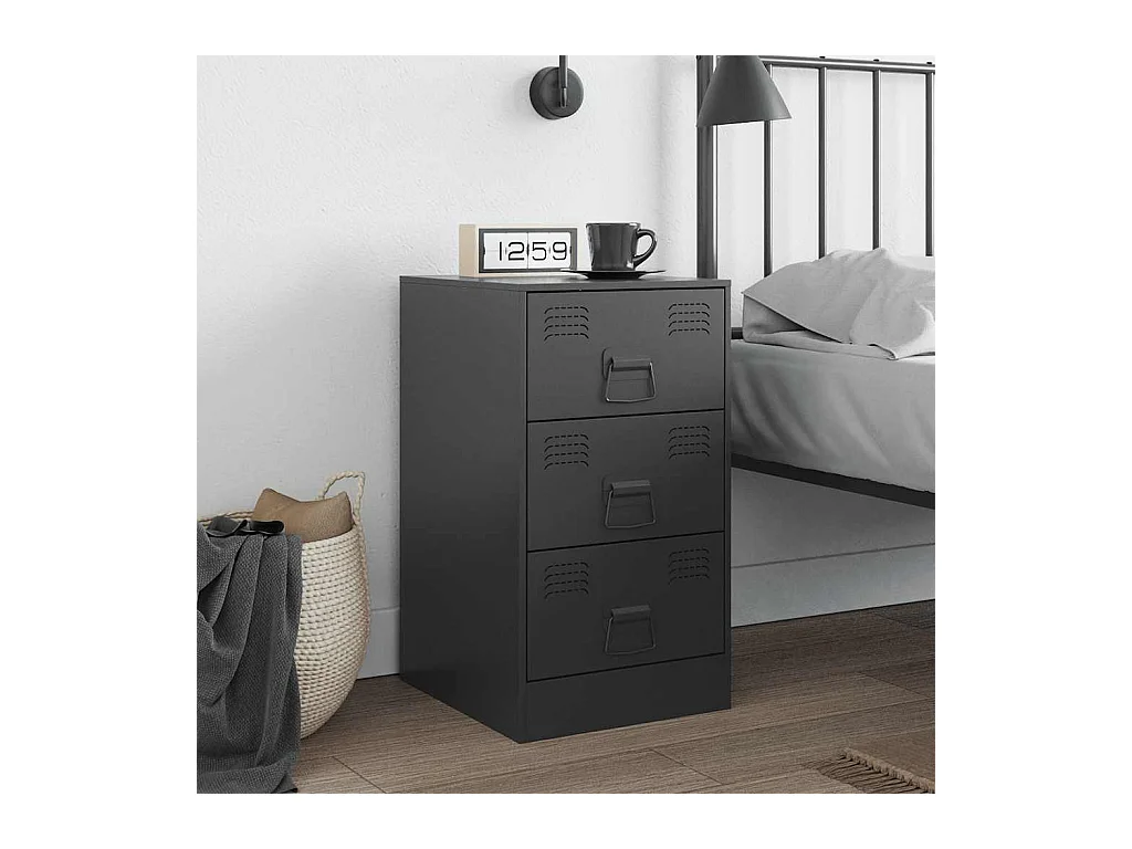 Mesita de noche | Mesilla de noche acero negra 34,5x39x62 cm