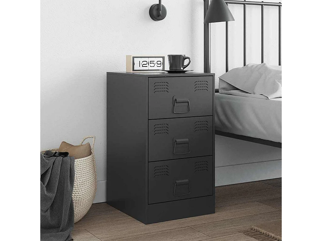 Nachttisch-Beistelltisch-Nachtschrank Schwarz 34,5x39x62 cm Stahl SHL63974