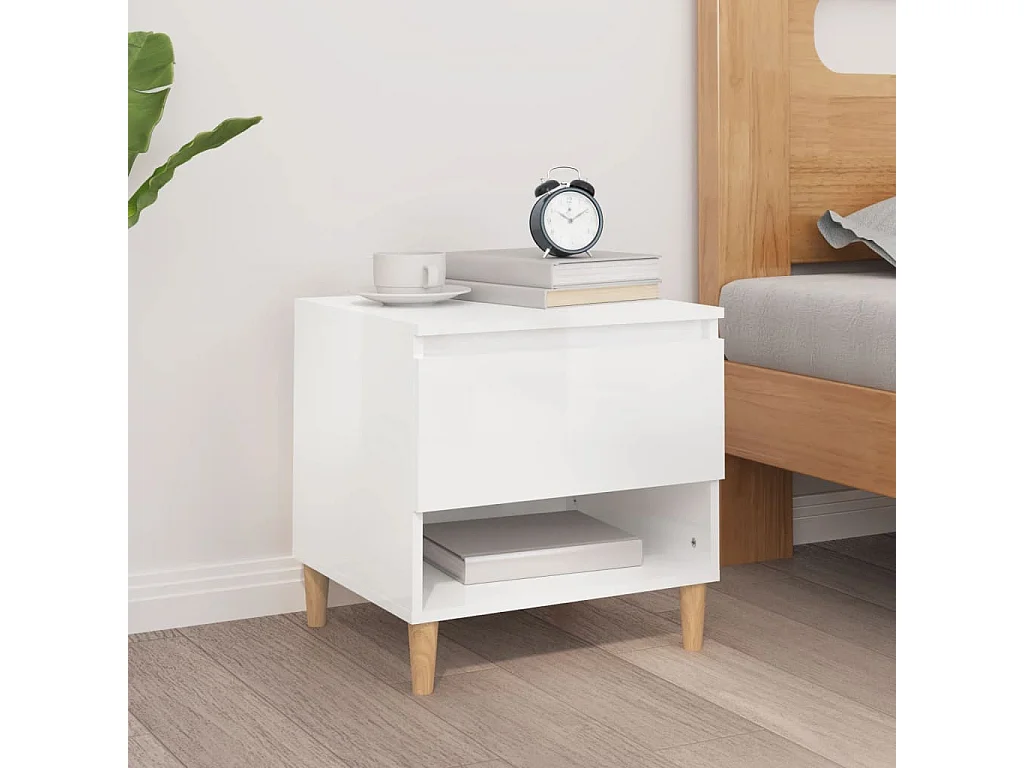 Mesita de noche | Mesilla de noche madera contrachapada blanco brillo 50x46x50 cm