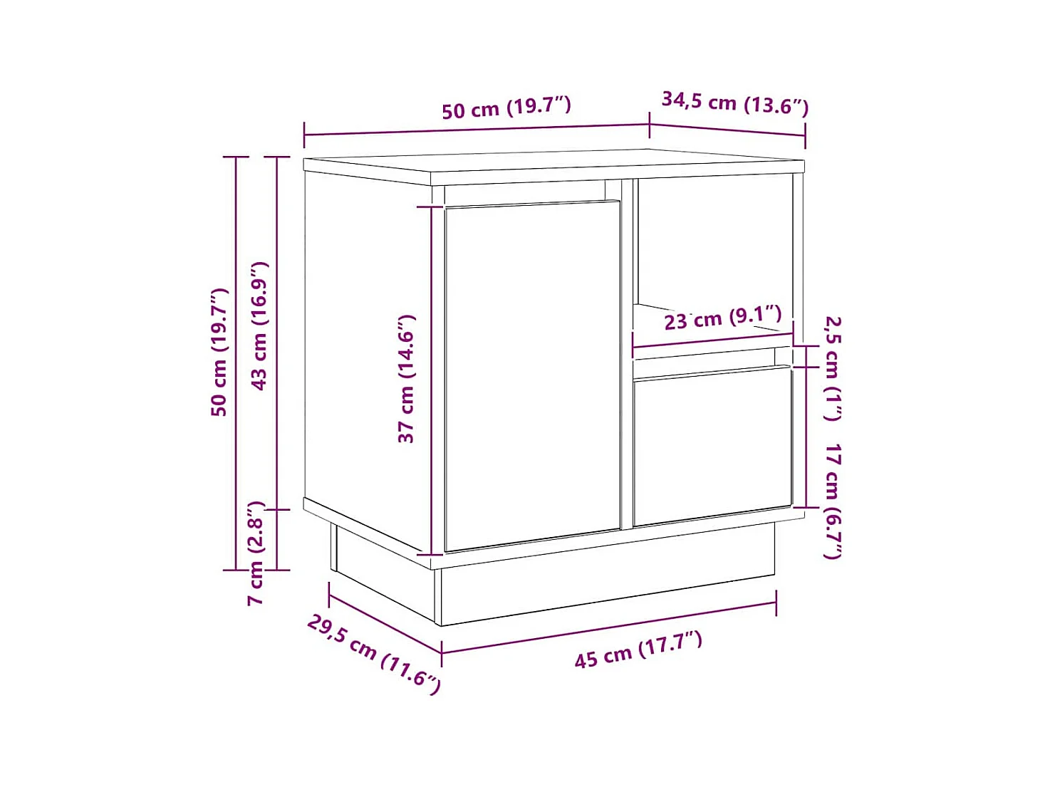 Table de chevet-Table d'appoint avec chêne artisanal 50x34.5x50 cm.