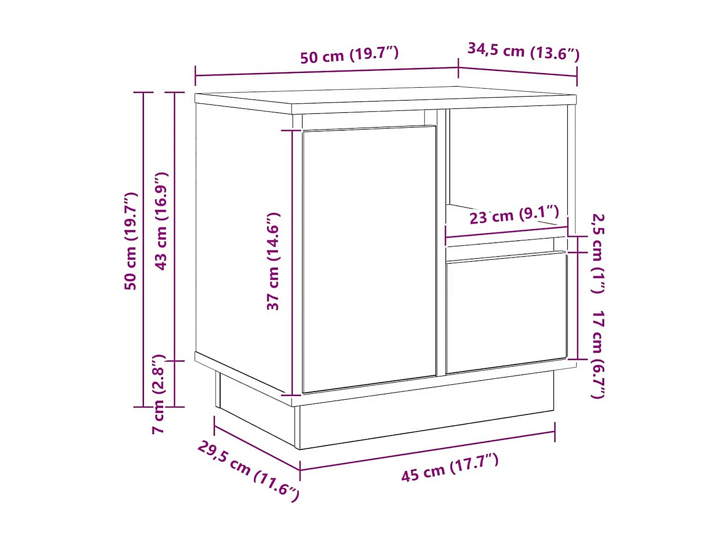 Nachttisch-Beistelltisch Artisan-Eiche 50 x 34,5 x 50 cm Holzwerkstoff SHL57971