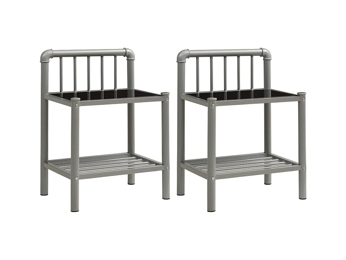 Lot de 2 Tables de chevet-Tables d'appoint avec Compartiments Ouverts Gris et noir Métal et verre