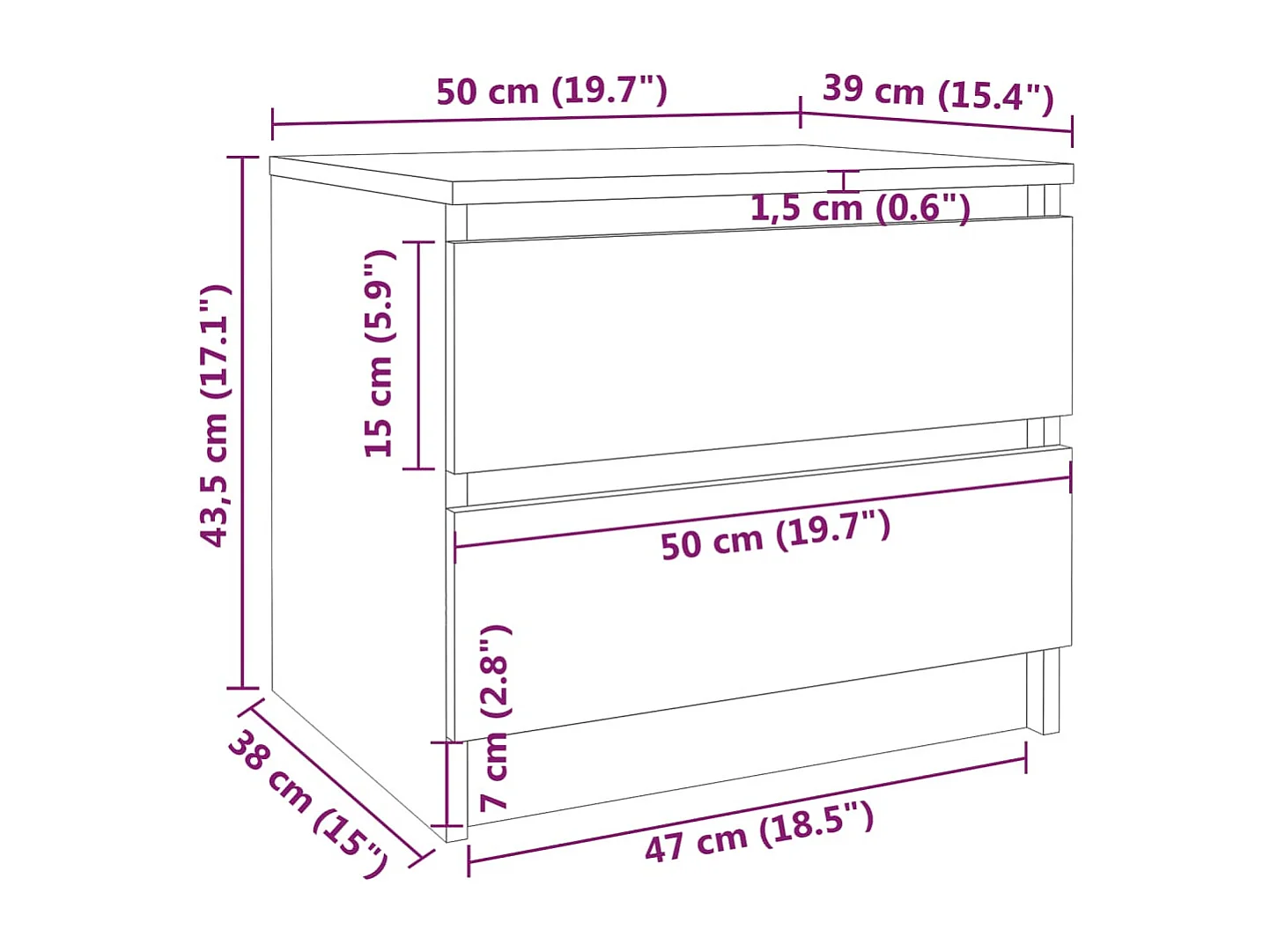 Table de chevet-Table d'appoint-Table de nuit Chêne fumé 50x39x43,5 cm Bois d'ingénierie