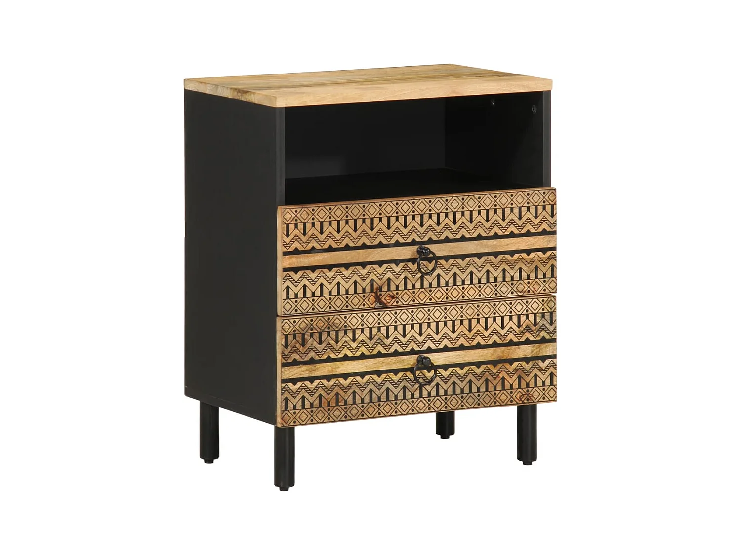 Mesita de noche | Mesilla de noche madera maciza de mango rugosa negro 50x33x62 cm