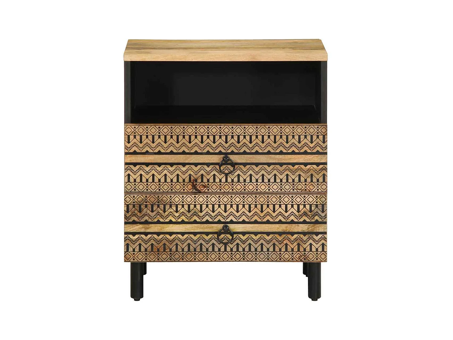 Mesita de noche | Mesilla de noche madera maciza de mango rugosa negro 50x33x62 cm