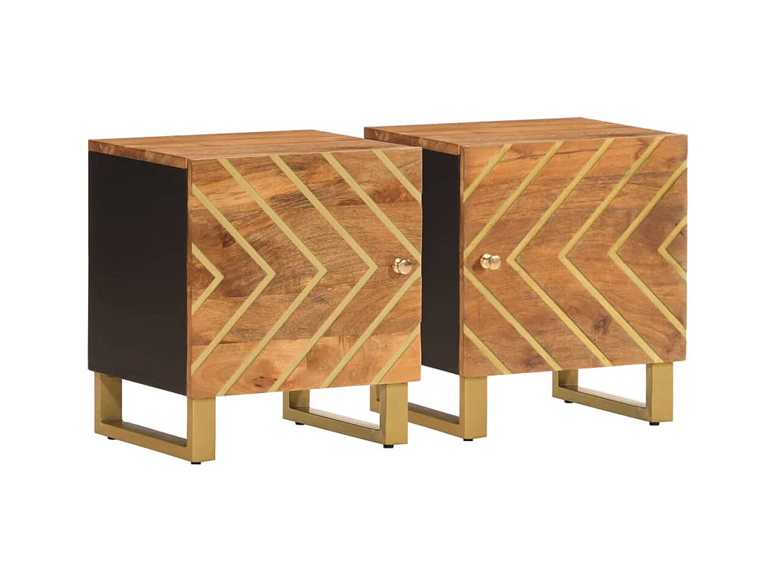Mesitas de noche | Mesilla de noche 2 uds madera maciza de mango marrón y negro