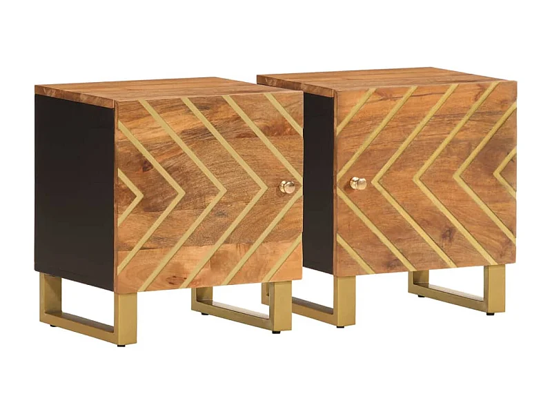 Mesa de Cabeceira | Criado-mudo Moderno 2 peças mangueira maciça castanho e preto