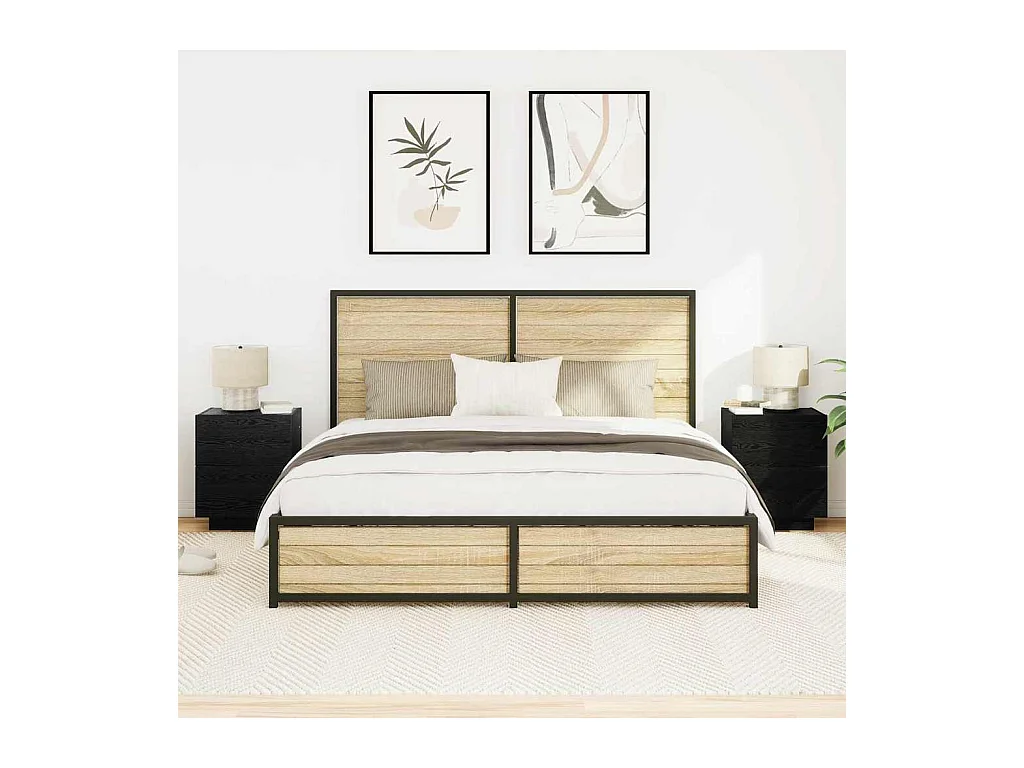 Mesita de Noche | Armario de Noche 2 uds con cajón Roble negro