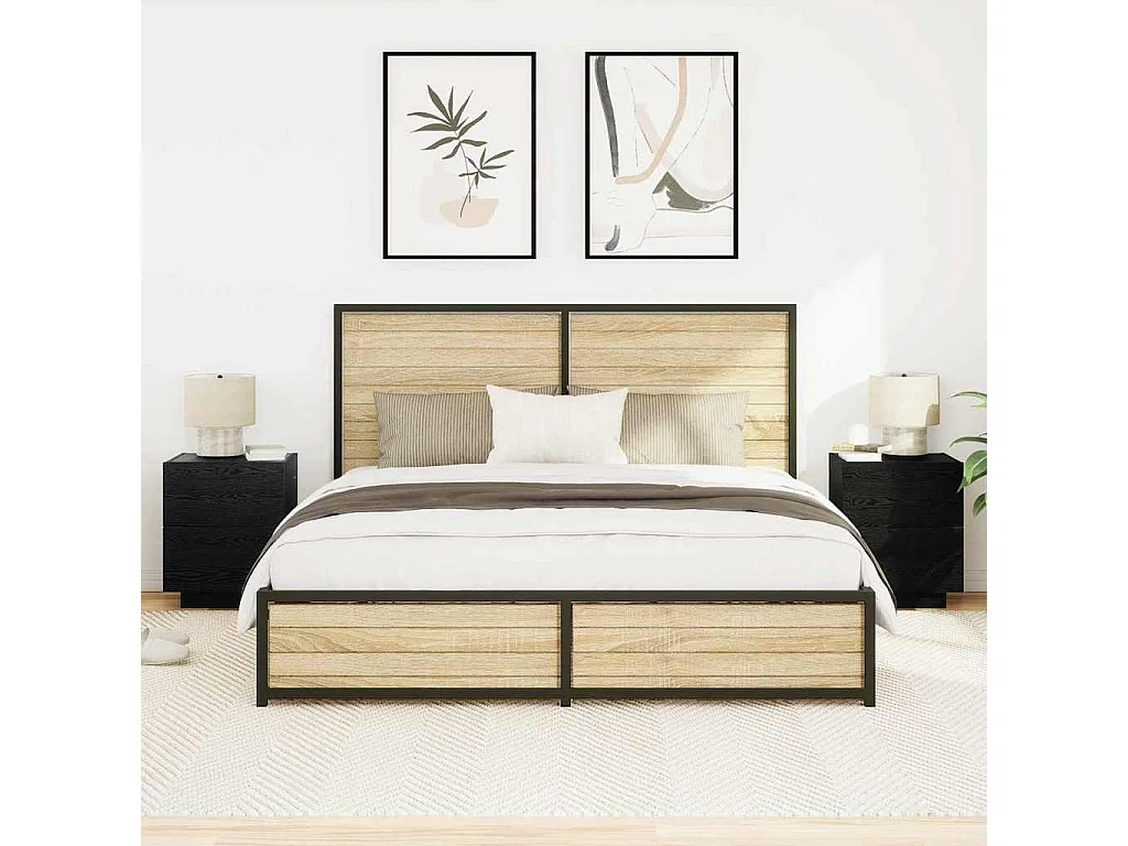 Mesita de Noche | Armario de Noche 2 uds con cajón Roble negro