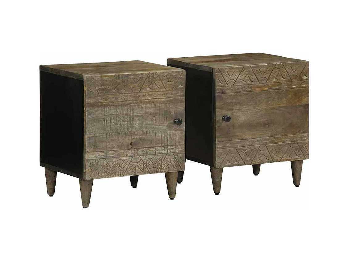 Mesitas de noche | Mesilla de noche 2 uds madera maciza mango gris claro 40x33x46 cm