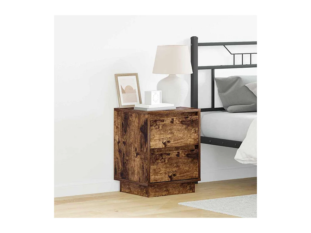 Mesita de Noche | Armario de Noche 2 uds Roble ahumado 39x34.5x50 cm