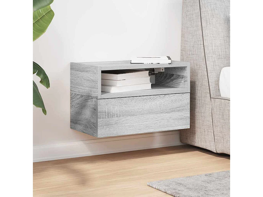 Mesita de noche | Mesilla de noche de pared color gris sonoma 45x26x28,5 cm