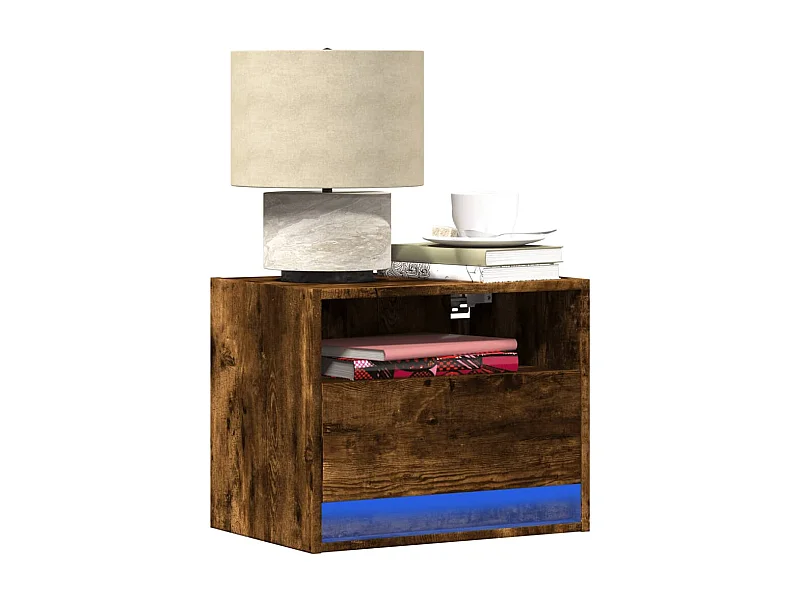 Table de chevet flottante avec Éclairage LED chêne fumé
