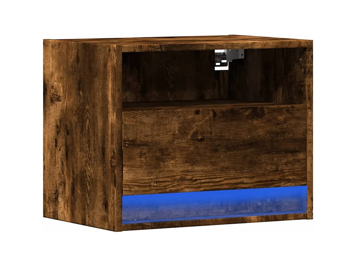 Mesita de noche | Mesilla de noche de pared con luces LED roble ahumado