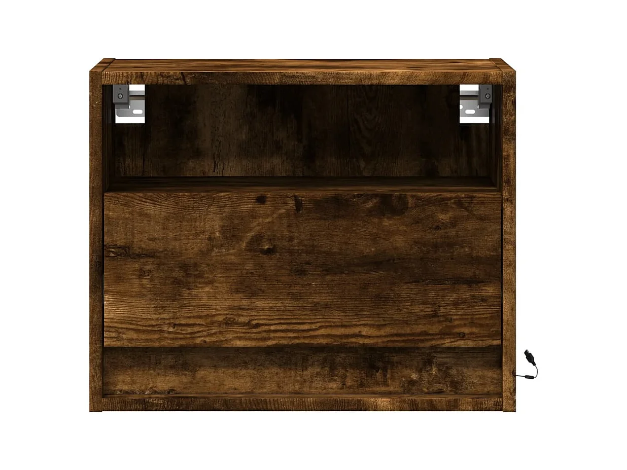 Mesita de noche | Mesilla de noche de pared con luces LED roble ahumado