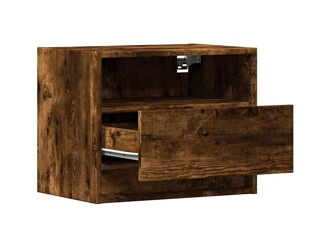 Mesita de noche | Mesilla de noche de pared con luces LED roble ahumado