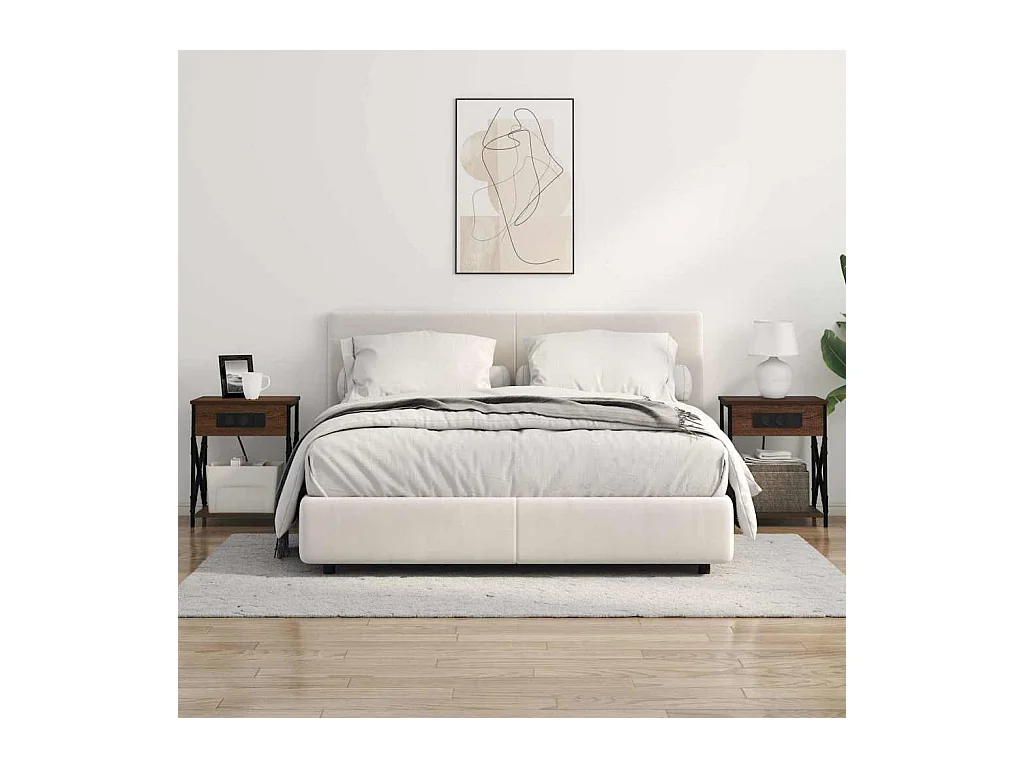 Mesita de Noche | Mesa auxiliar con Estación de Carga 2 uds. Marrón roble