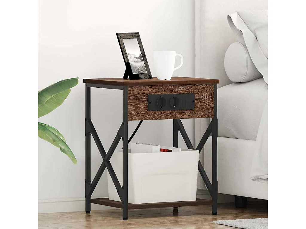 Lot de 2 Tables de chevet avec rangement Chêne marron 41x31x51 cm