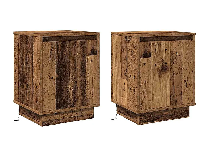 Lot de 2 Tables de chevet avec rangement Bois ancien 39x34.5x50 cm