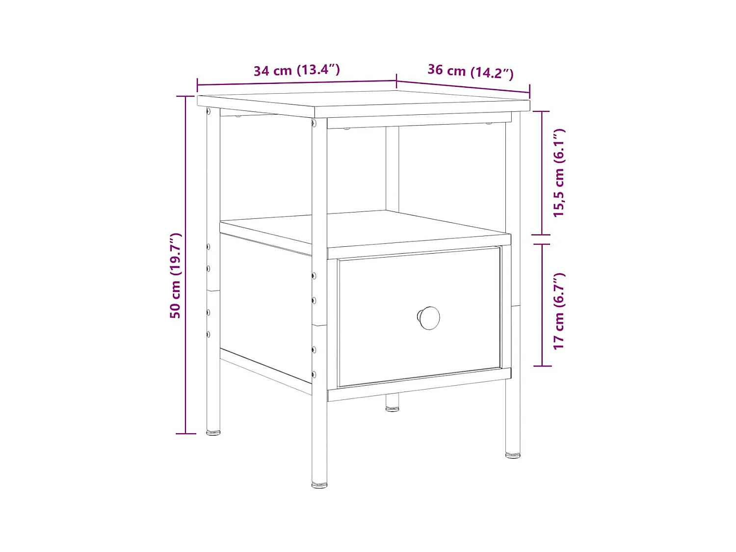 Mesita de noche | Mesilla de noche madera de ingeniería roble artisan 34x36x50 cm