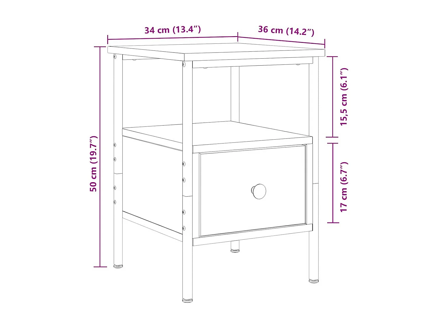 Nachttisch-Beistelltisch Artisan-Eiche 34x36x50 cm Holzwerkstoff SHL27821