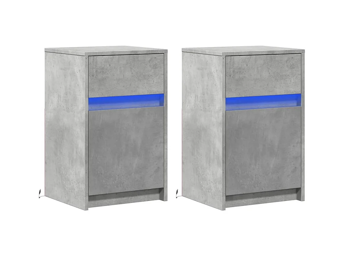 Mesita de noche | Mesilla de noche luces LED 2 uds madera ingeniería gris hormigón