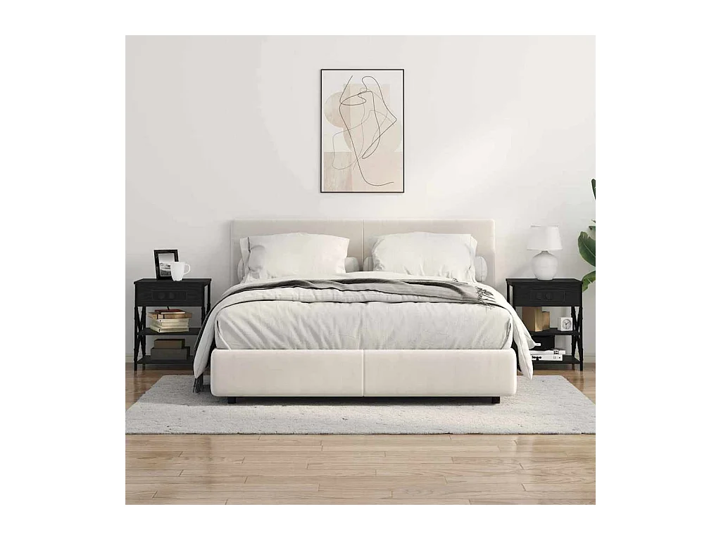 Mesita de Noche | Mesa auxiliar con Estación de Carga con estante Roble negro