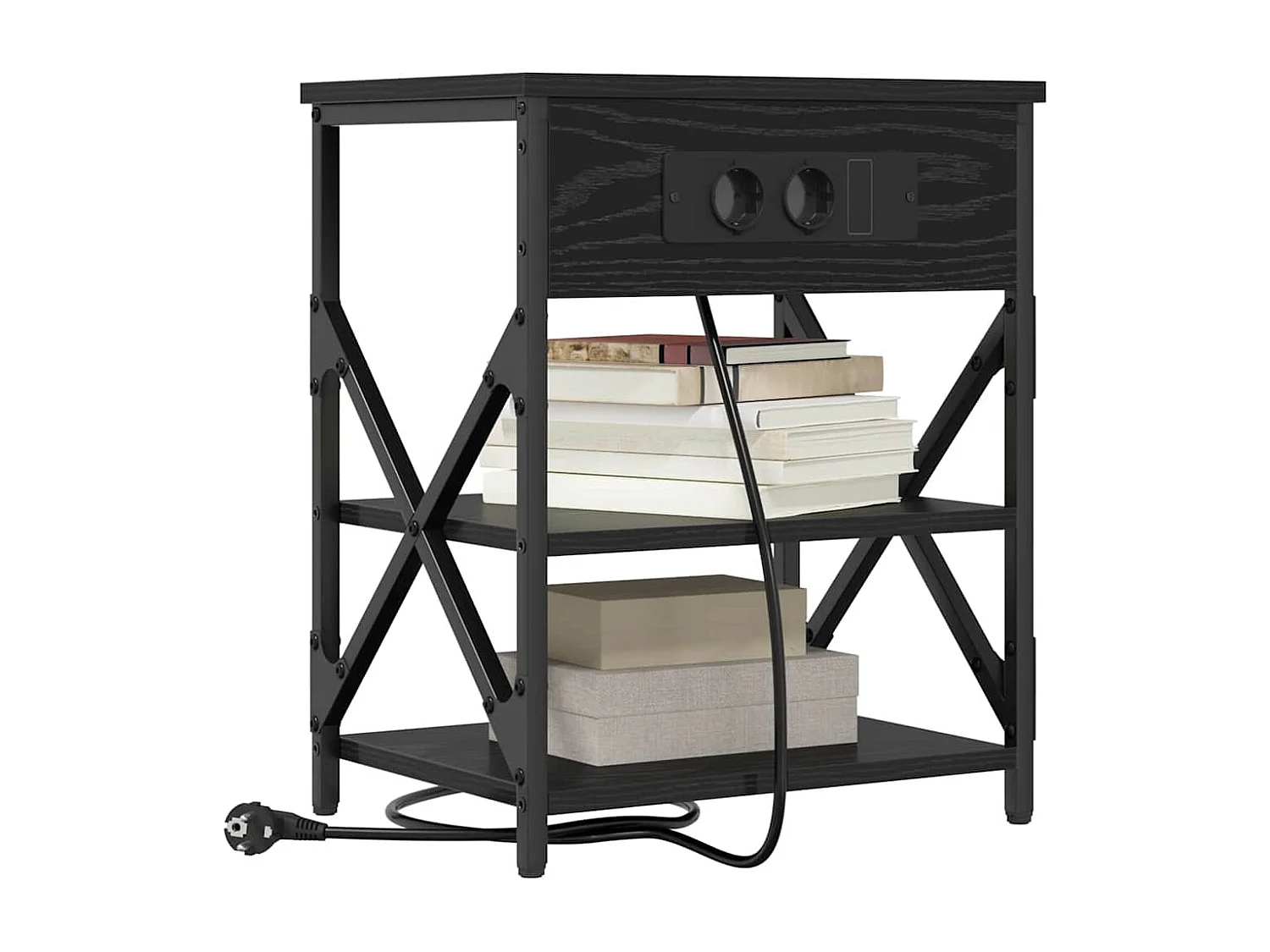 Table de nuit avec station de chargement 2 pcs Chêne noir