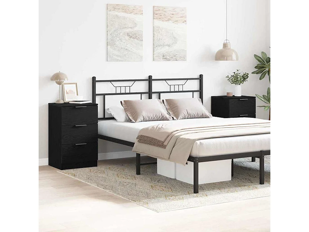 Nachttisch 2er Set-Beistelltisch Schwarz Eichen-Optik 40 x 65 x 65 cm SHL10970