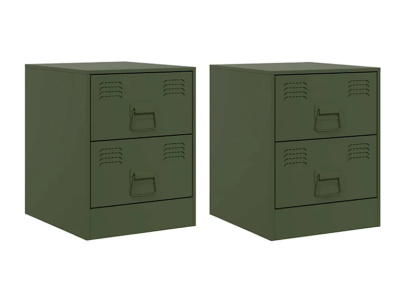 Tables de chevet lot de 2 avec tiroirs vert 34,5x39x44 cm acier