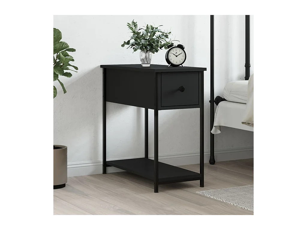Mesita de noche | Mesilla de noche madera de ingeniería negra 30x60x60 cm