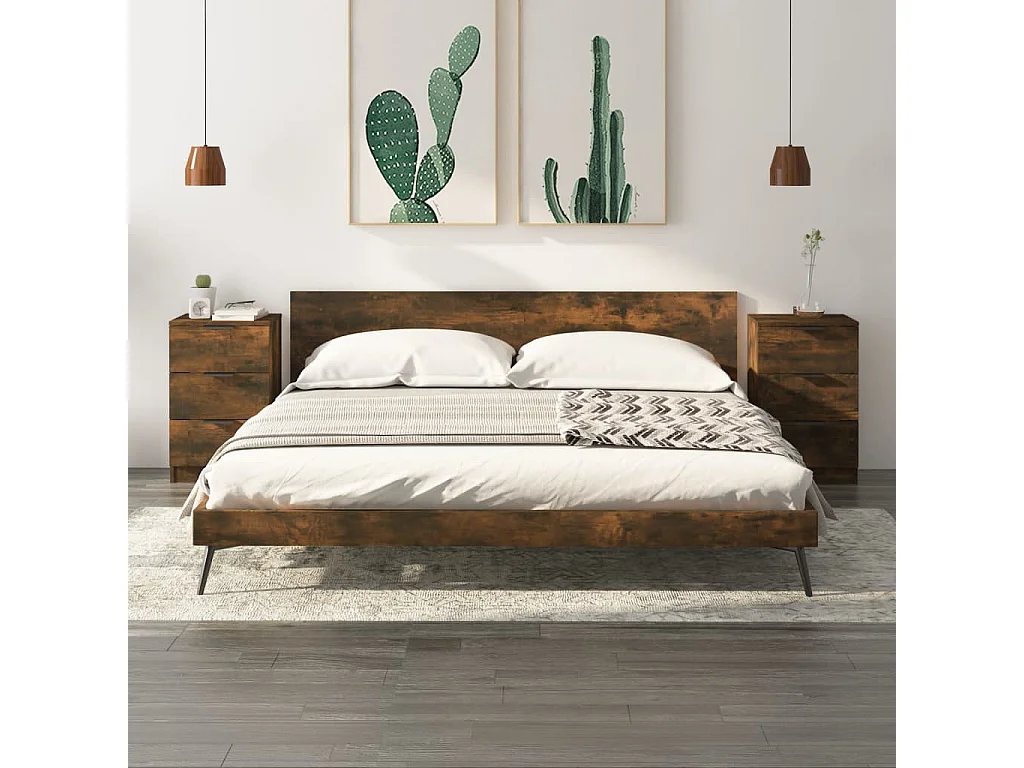 Nachttisch 2er Set-Beistelltisch-Nachttischkommode Räuchereiche 40x36x65 cm SHL66738