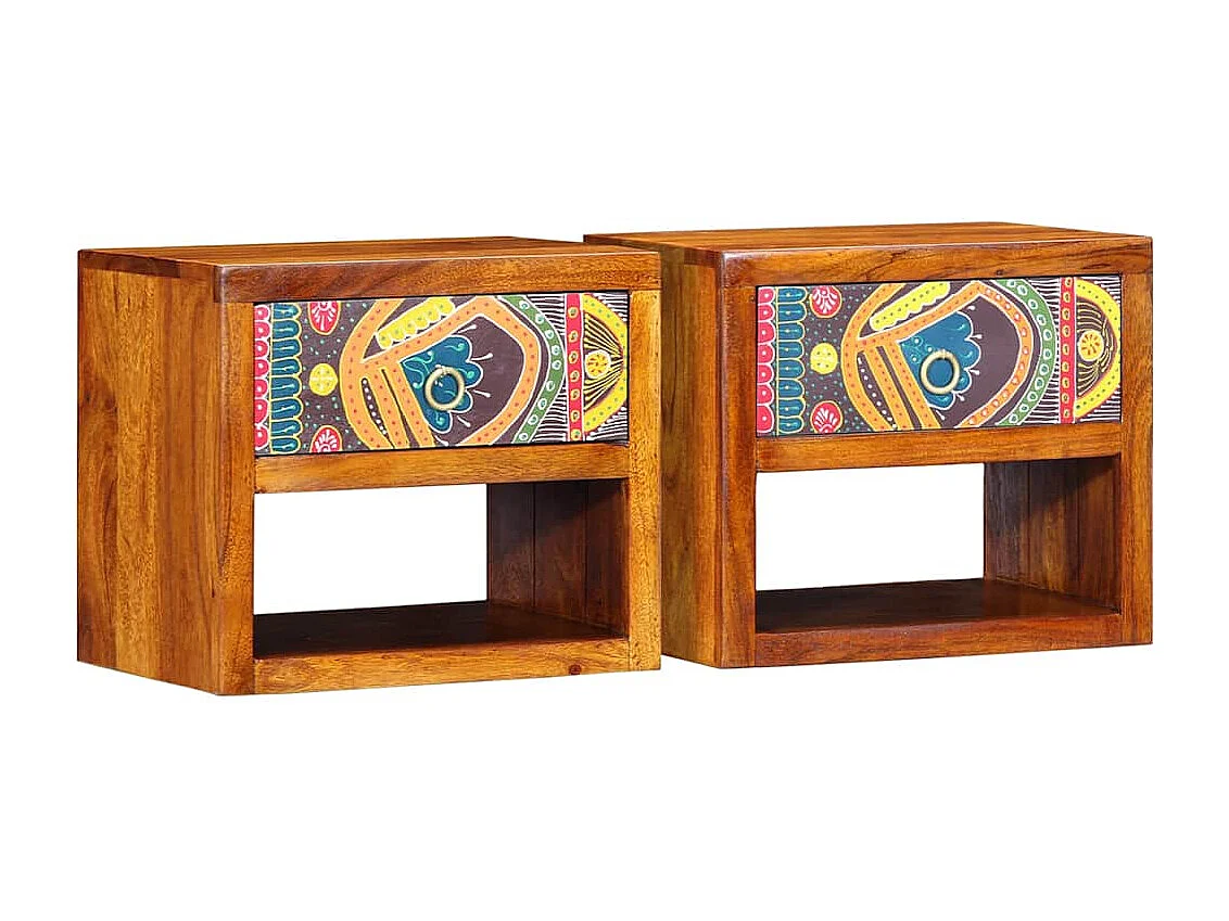 Nachttisch 2er Set-Beistelltisch Braun 40 x 35 x 35 cm Akazie Massivholz SHL36605