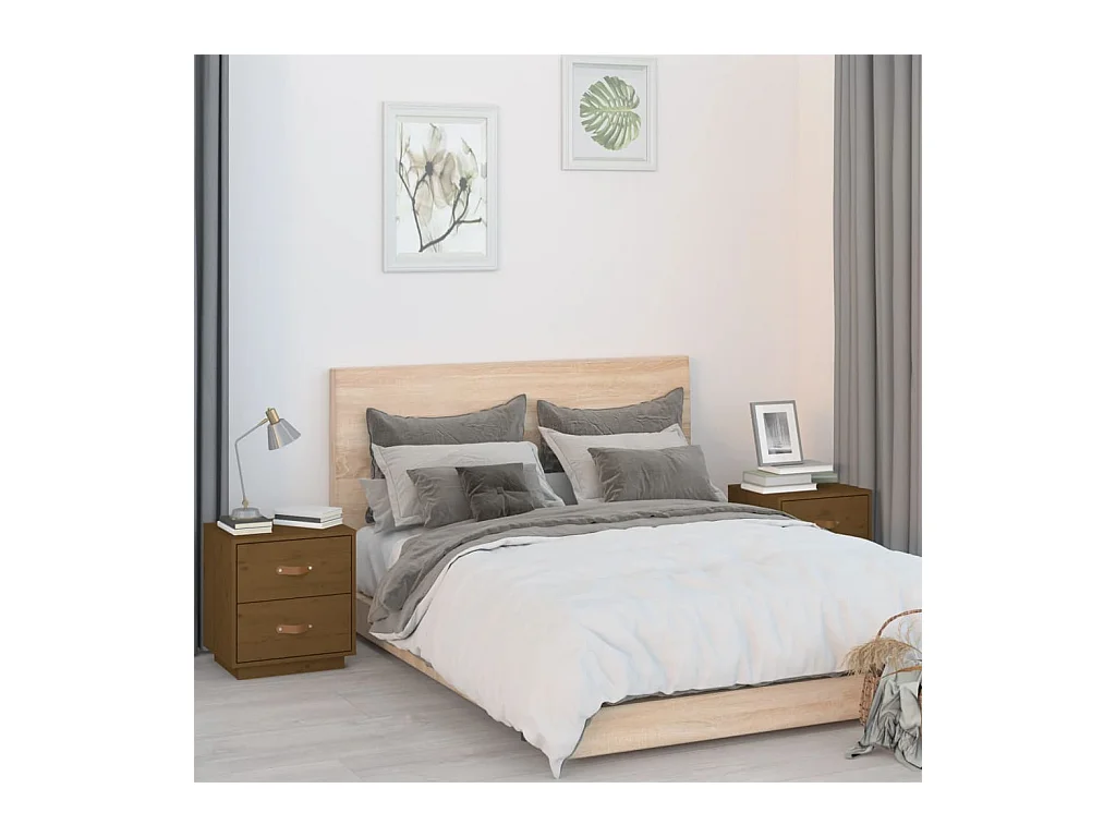 Mesitas de noche | Mesilla de noche 2 uds madera de pino marrón miel 40x34x45 cm