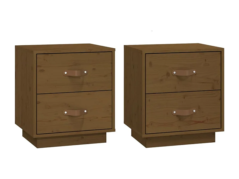 Nachttisch 2er Set-Beistelltisch-Nachttischkommode Honigbraun 40x34x45 cm Massivholz Kiefer SHL5808