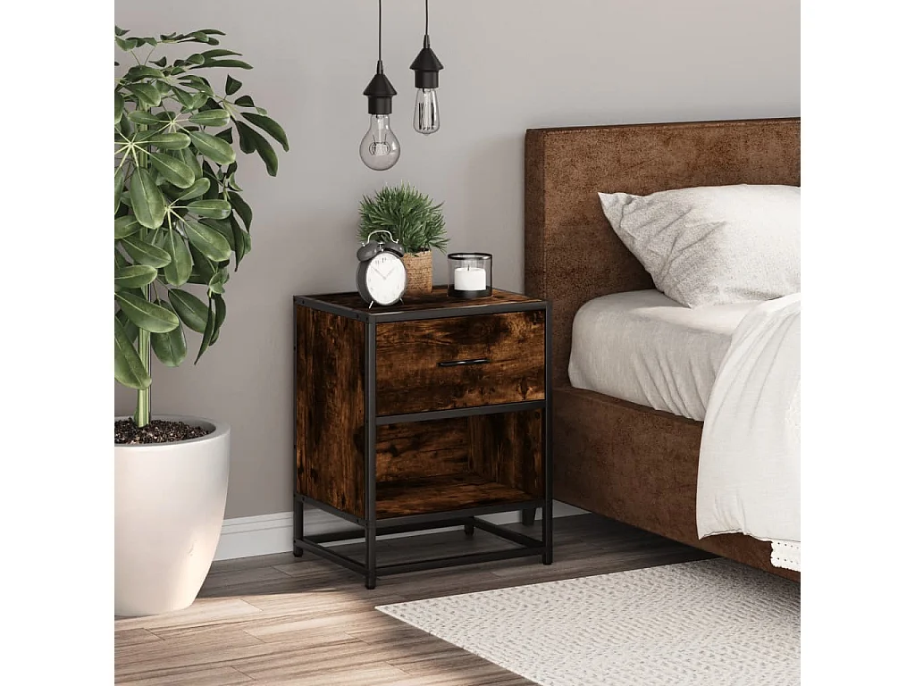 Mesita de noche | Mesilla de noche madera de ingeniería roble ahumado 40x31x50 cm