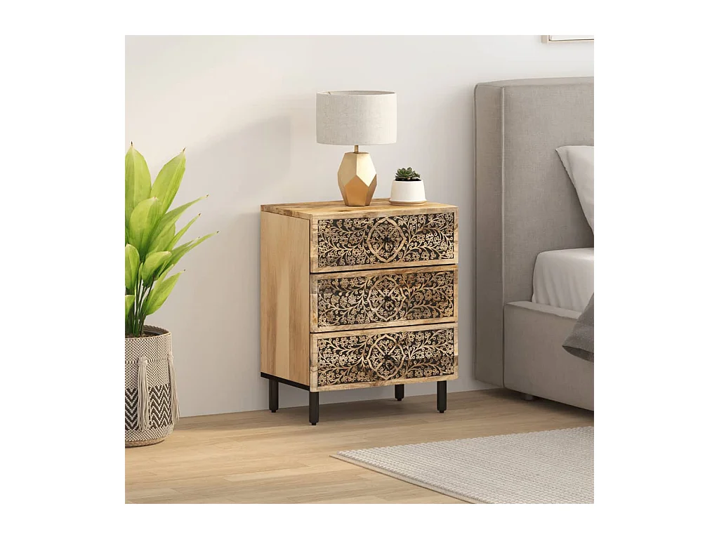 Table de chevet-Table d'appoint 50x33x60 cm bois de manguier massif