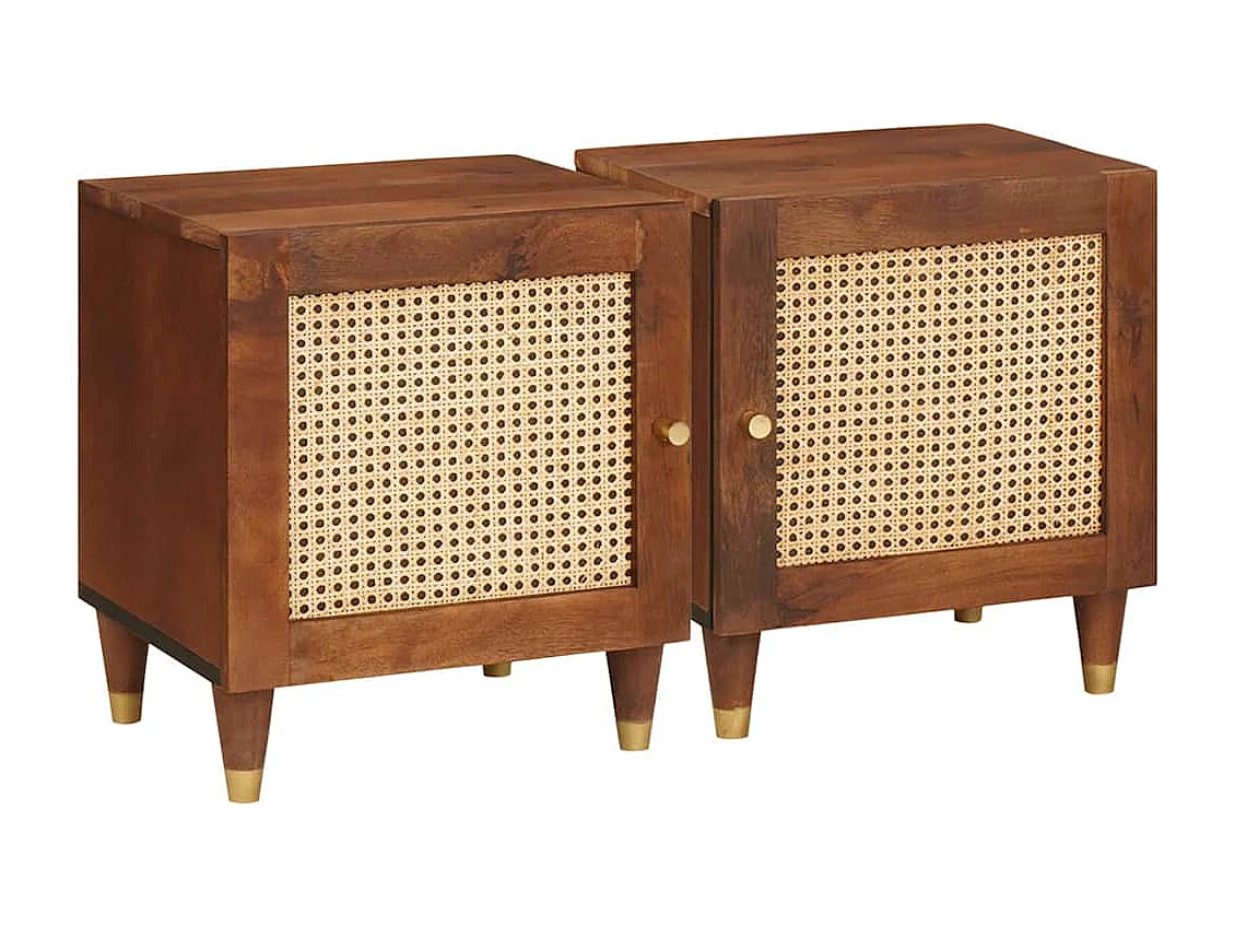 Nachttisch 2er Set-Beistelltisch Braun 40 x 33,5 x 46 cm Massivholz Akazie SHL22042