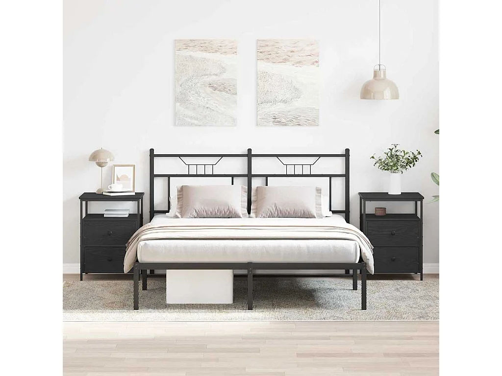 Mesita de Noche | Mesa auxiliar con cajón 2 uds. Roble negro 44x45x60 cm