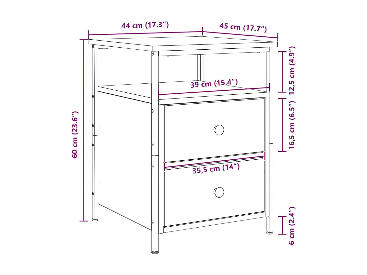 Mesita de Noche | Mesa auxiliar con cajón 2 uds. Roble negro 44x45x60 cm
