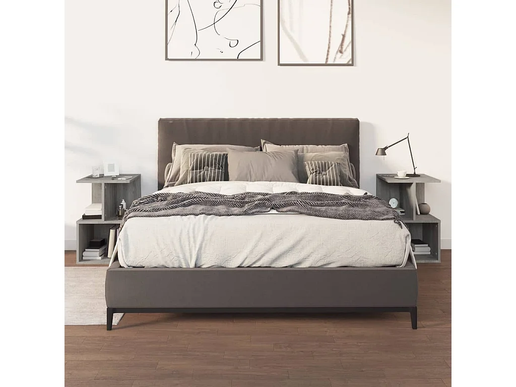 Nachttisch 2er Set-Beistelltisch-Nachttischkommode Grau Sonoma 35x35x55 cm Holzwerkstoff SHL75256
