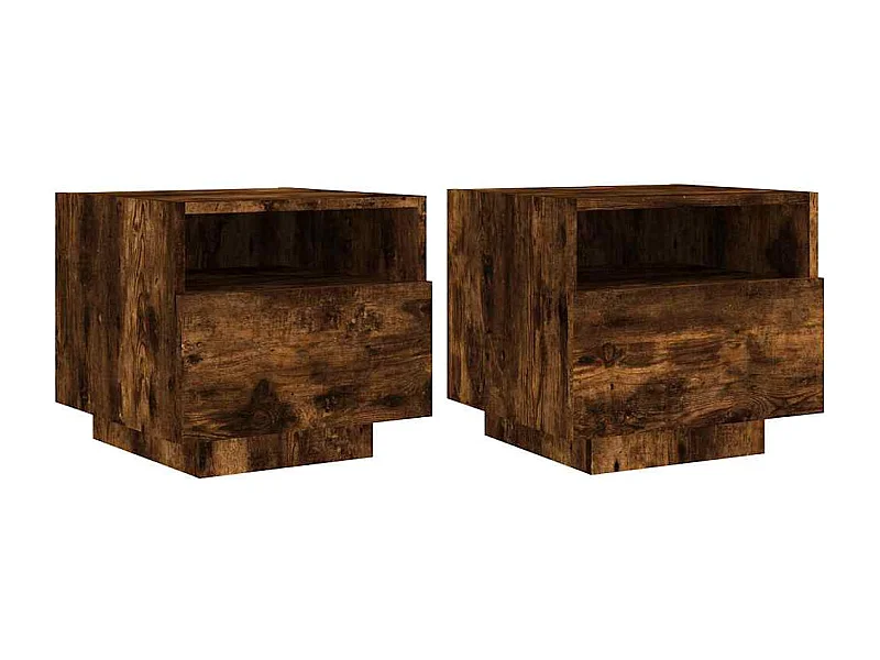 Mesitas de noche | Mesilla de noche con luces LED 2 uds roble ahumado 40x39x37 cm